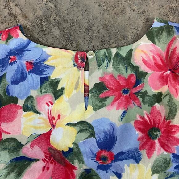 Vintage 90s Cristin Stevens Deadstock Neutral Floating Floral Print Blouse Tee - Picture 11 of 12